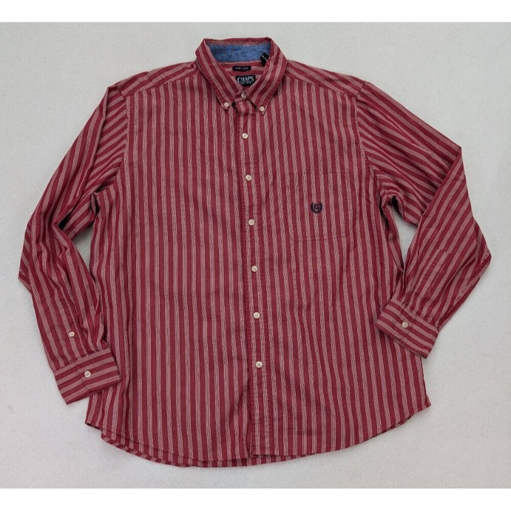 Chaps Men's Buttton-Up Shirt Size XL Red Striped Long Sleeve